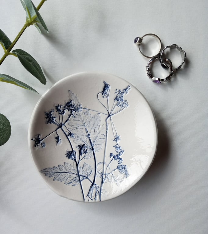 Botanical print ceramic trinket dish