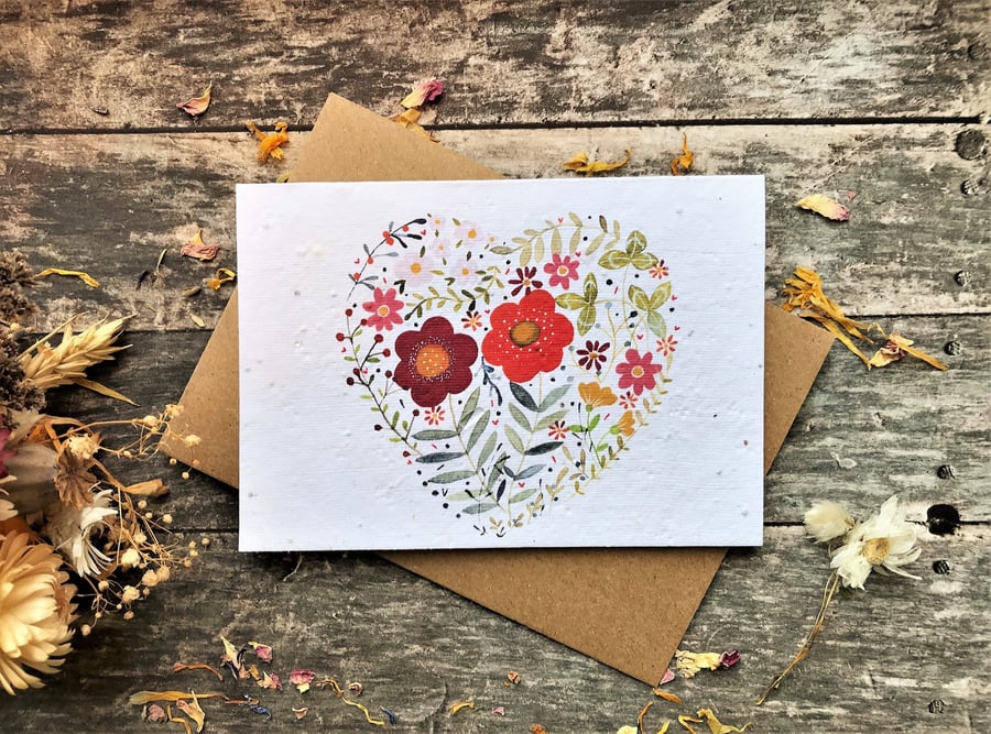 Plantable Seed Paper Love heart Card,Blank Inside, Birthday Card for Mum