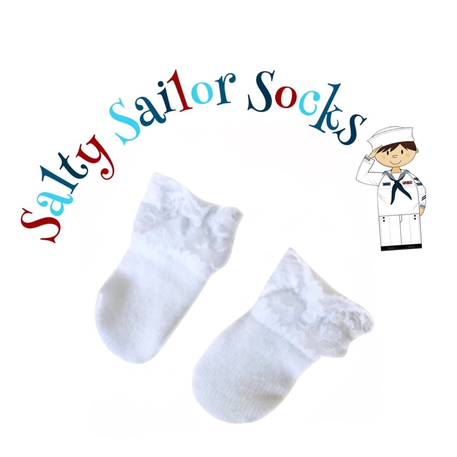 Reserved for Tina - Salty Sailor Socks - White Lace Ankle Socks