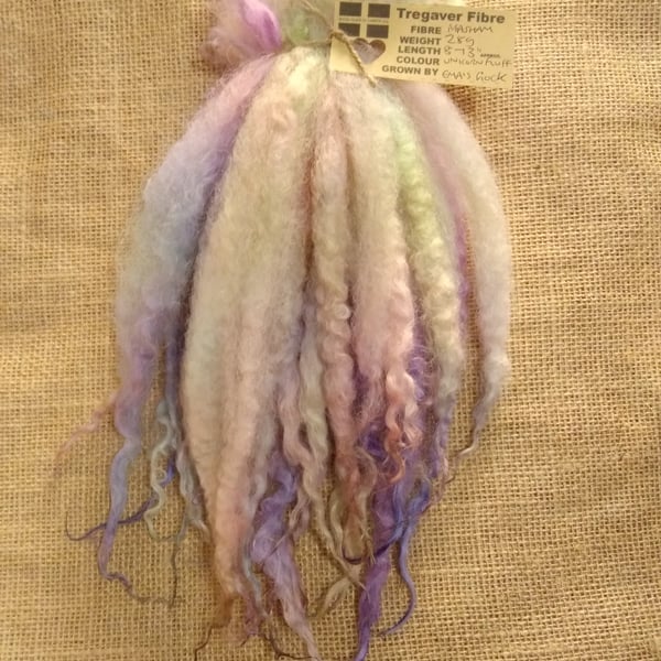 Unicorn fluff - rainbow hand dyed  curly wool masham locks, 28g felting wool