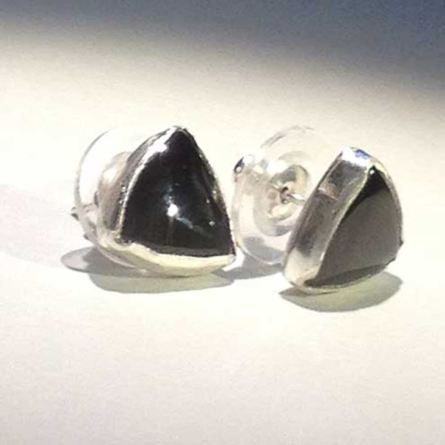 Black Spinel and Silver earrings - Triangle earrings - stud earrings