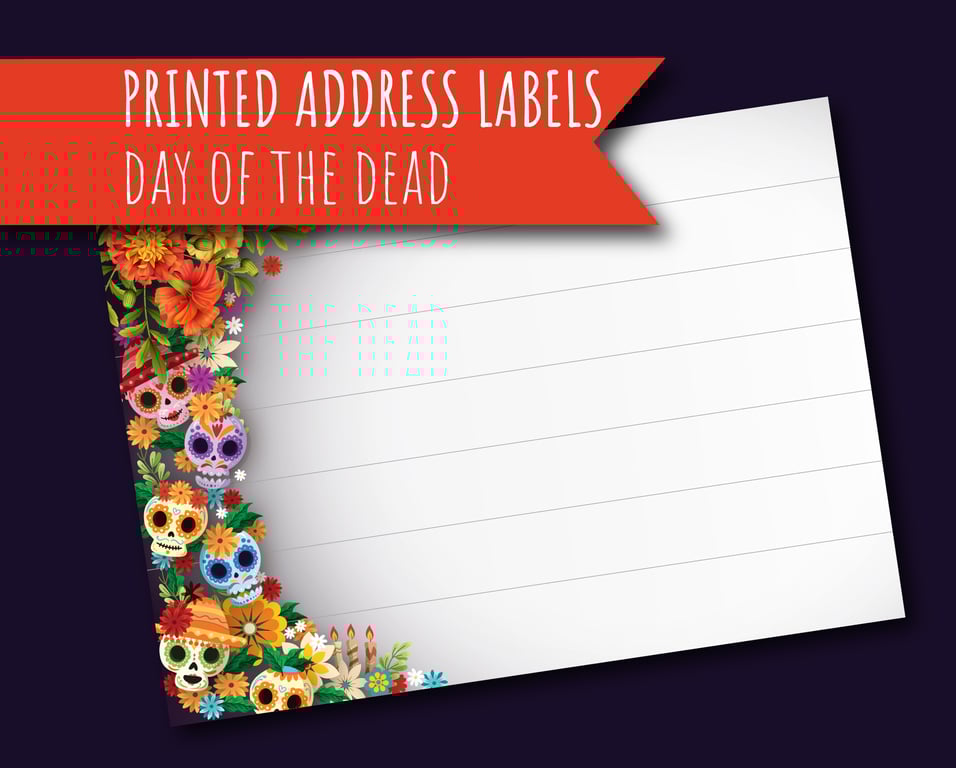 Printed self-adhesive address labels, Day of the Dead, letter writing