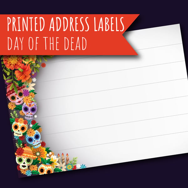 Printed self-adhesive address labels, Day of the Dead, letter writing