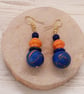 Orange and royal blue polymer clay earrings  - Image 1