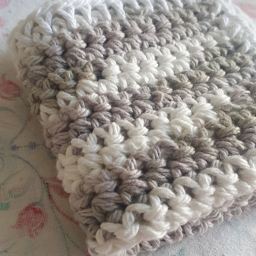 Grey & White Cotton Face Cloth - natural, cotton crocheted, handmade