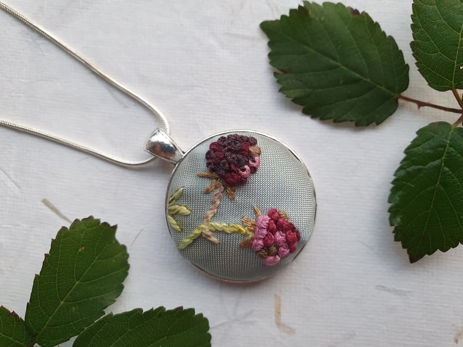 Embroidered Blackberry Necklace Pendant