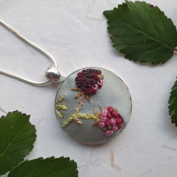 Embroidered Blackberry Necklace Pendant