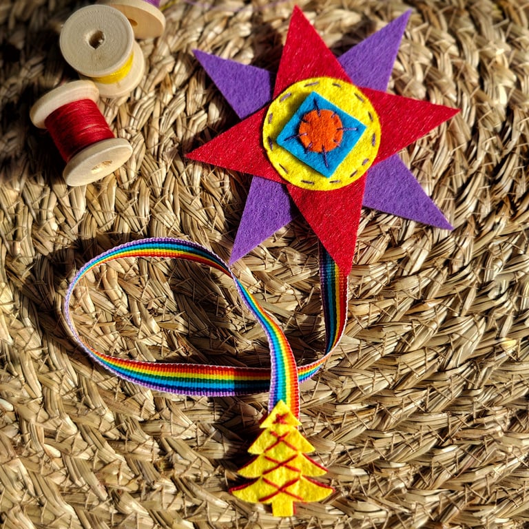 Felt Bookmark "Christmas Star"(Yellow Tree)– Handmade Holiday Gift for Readers
