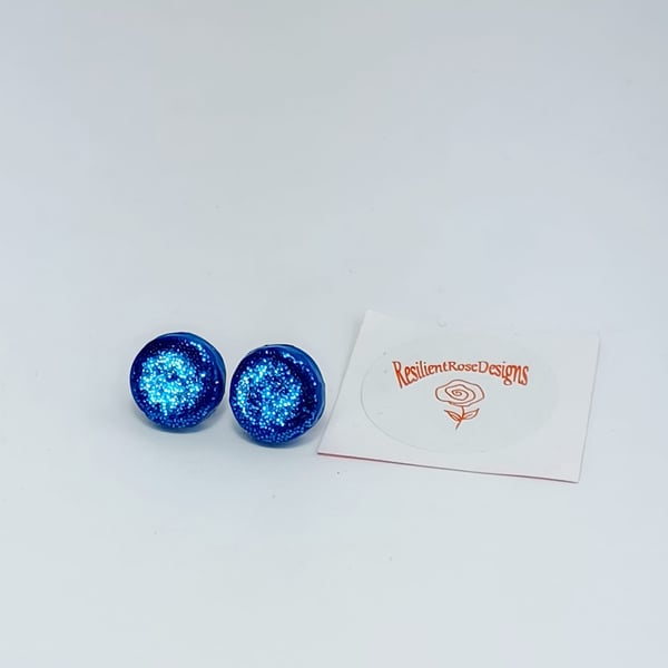 Royal blue sparkle round stud earrings       
