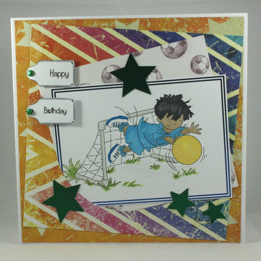 Handmade birthday card - football goalie