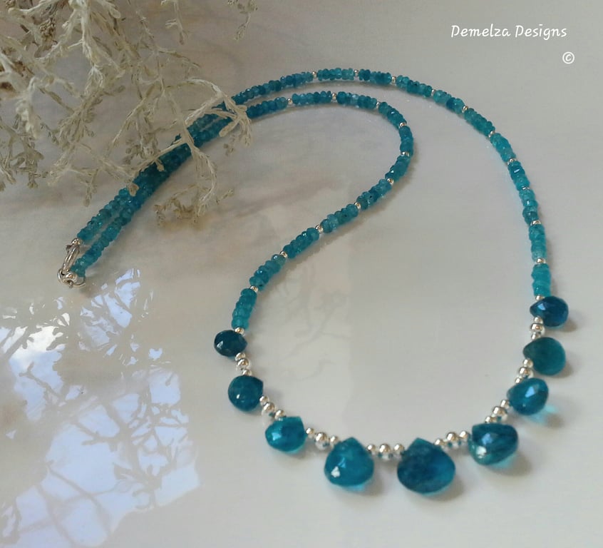 Designer Neon Blue Apatite Sterling Silver Necklace 'ONE off only made'