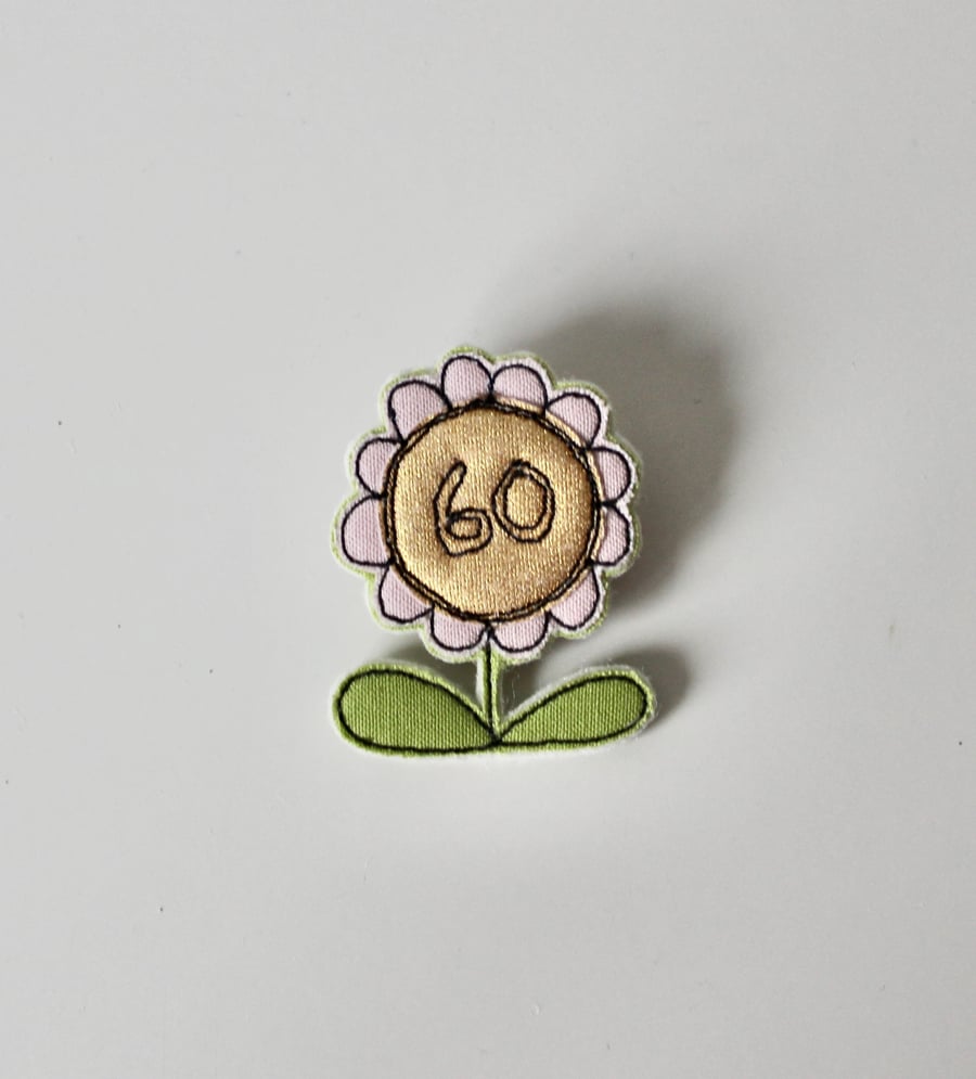 Special Order for Vicki - '60 Birthday Flower' - Personalised Handmade Brooch