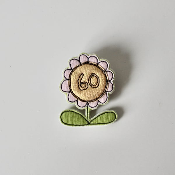 Special Order for Vicki - '60 Birthday Flower' - Personalised Handmade Brooch