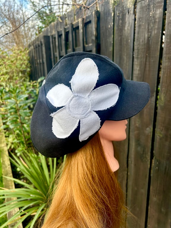 Women’s black denim Baker boy cap 