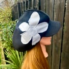 Women’s black denim Baker boy cap 