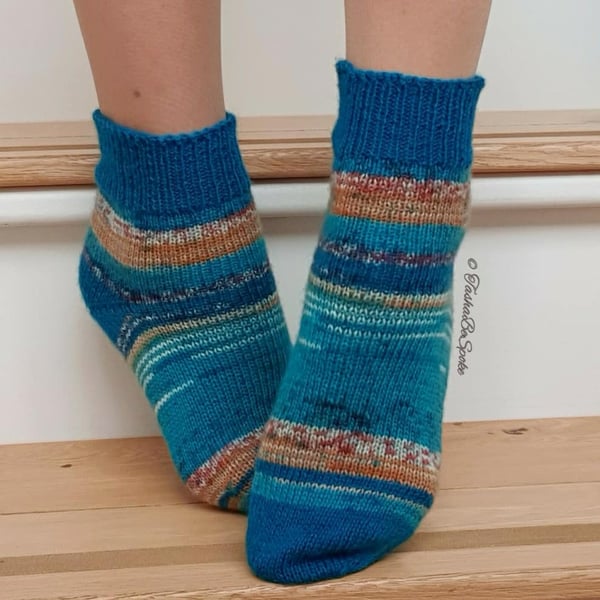 Wool hand knitted socks, Multi-coloured unisex socks, Birthday gift for her