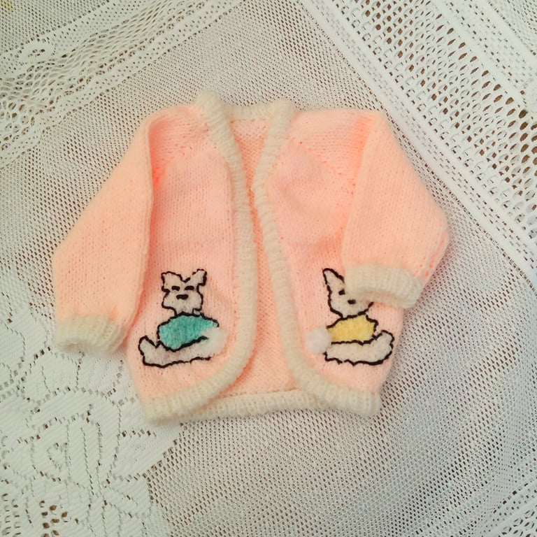 Knitted Cardigan for Baby with Bunny Motifs, Baby Clothes, Baby Shower Gift
