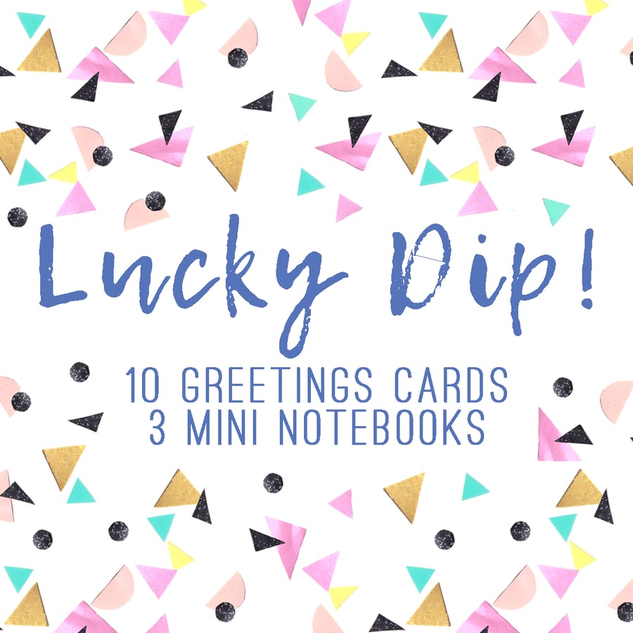 Lucky Dip! 10 Assorted Greetings Cards & 3 Assorted Mini Notebooks