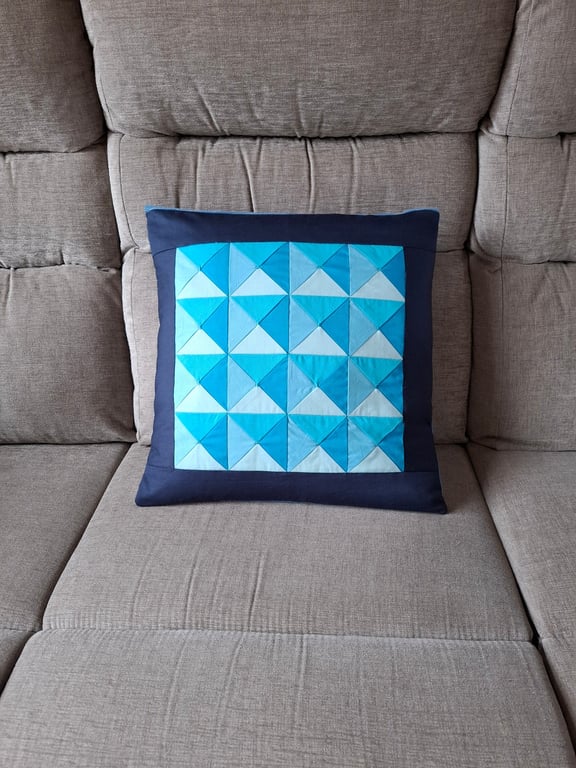 Blue Triangle Patchwork Cushion Cover