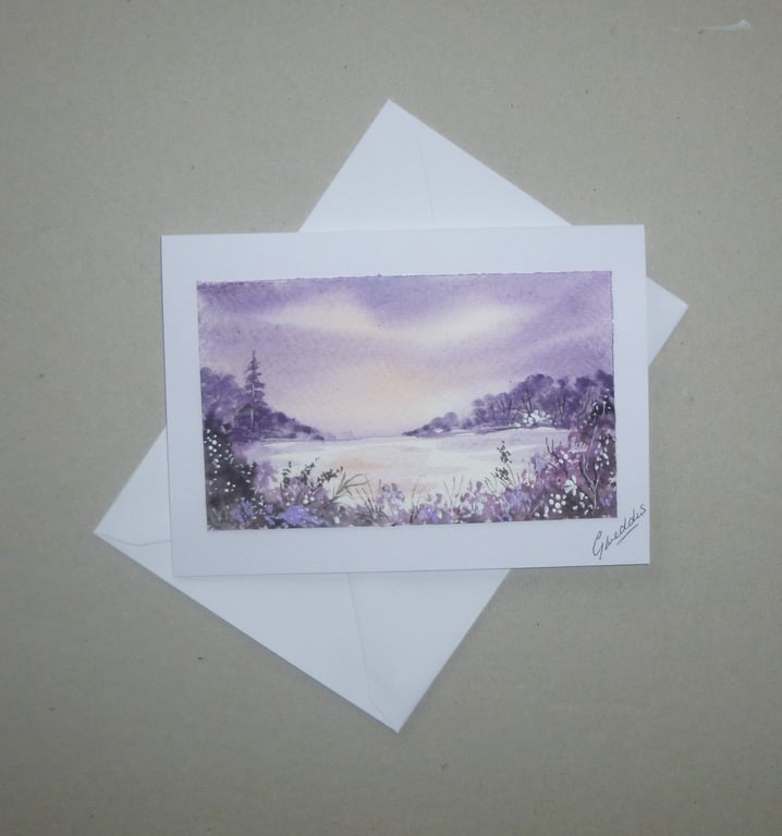 hand painted original art watercolour landscape greetings card ( ref FA234 G4 )