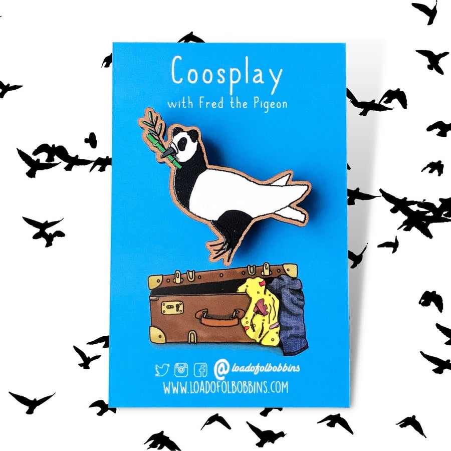 Pigeon Panda Coosplay Illustration Wooden Brooch