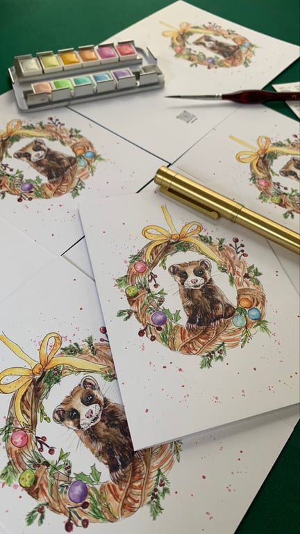 Ferret Wreath - Christmas Card