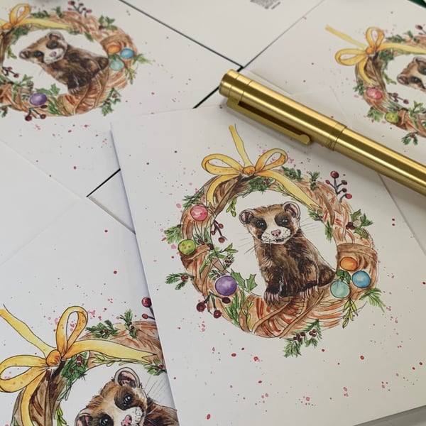 Ferret Wreath - Christmas Card