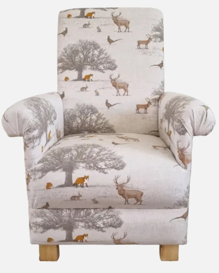 Fryetts Tatton Animals Fabric Adult Chair Nursery Armchair Deer Fox Small Accent