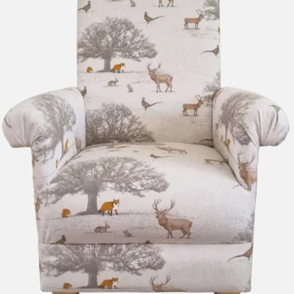 Fryetts Tatton Animals Fabric Adult Chair Nursery Armchair Deer Fox Small Accent