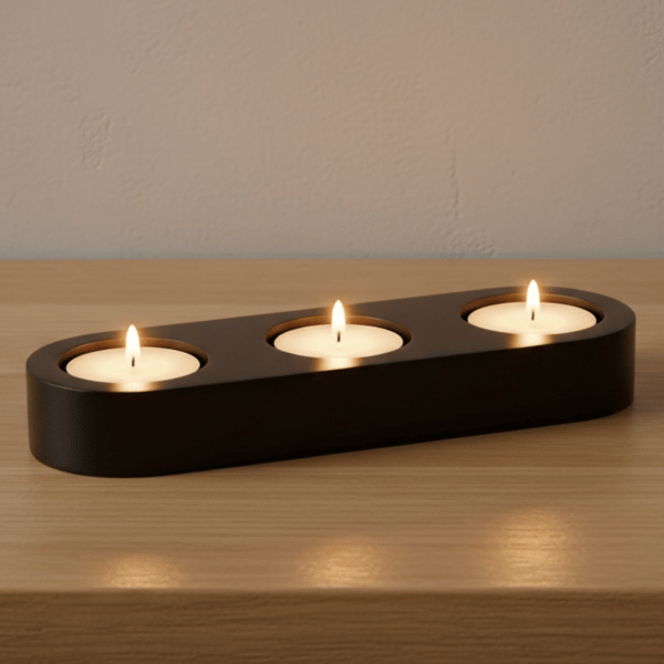Black Modern Triple Tealight Candle Holder Handmade Home Decor Gift