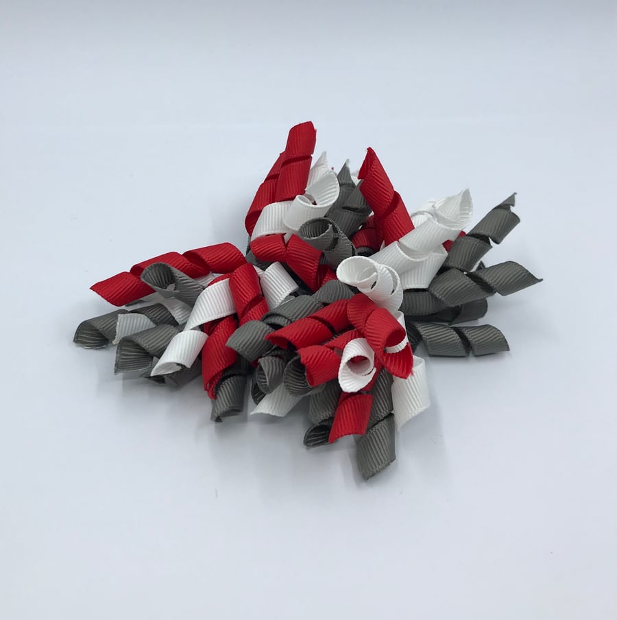 School 3 inch Red, Grey and White Curly Corkers on Clips (pair)