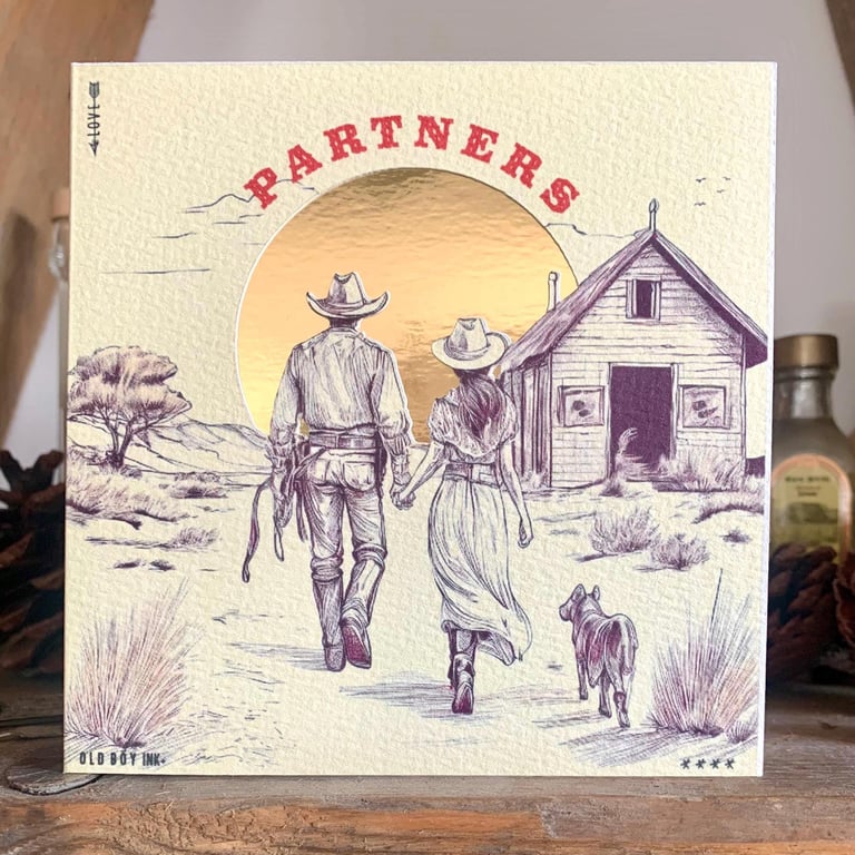 Handmade Western Partners Happy Birthday Greetings Card - Off White & Gold