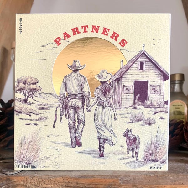 Handmade Western Partners Happy Birthday Greetings Card - Off White & Gold