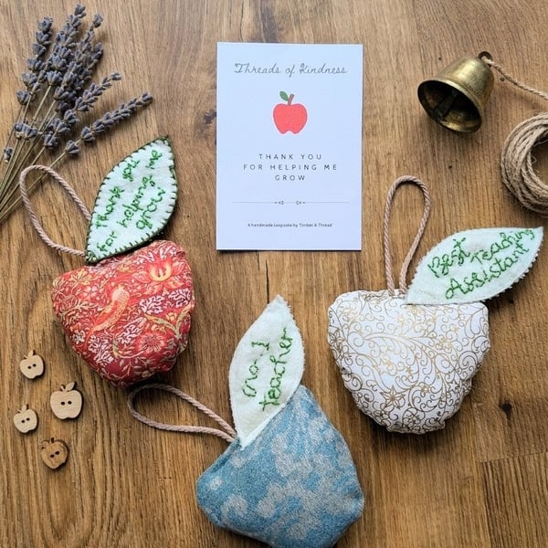 Handmade Fabric Apple Teacher Gift – Threads of Kindness Collection