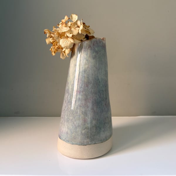 Tall ceramic vase for fresh or dried flowers, unusual pottery vase