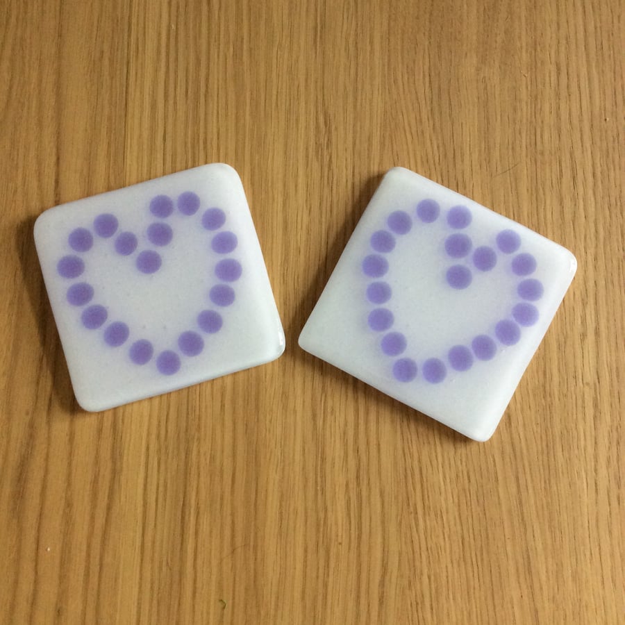 Lavender dotty heart coasters (0434)
