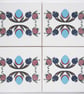 4 x Ottoman Inspired Pomegranate Pattern Ceramic Tile Coasters with Cork Backing - Image 2