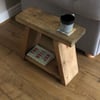 A framed Solid Wooden side end table with a rustic oak finish hand built