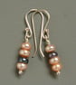 Spring Nude Pink and Grey Freshwater Pearl Sterling Silver Dangle Drop Earrings - Image 2