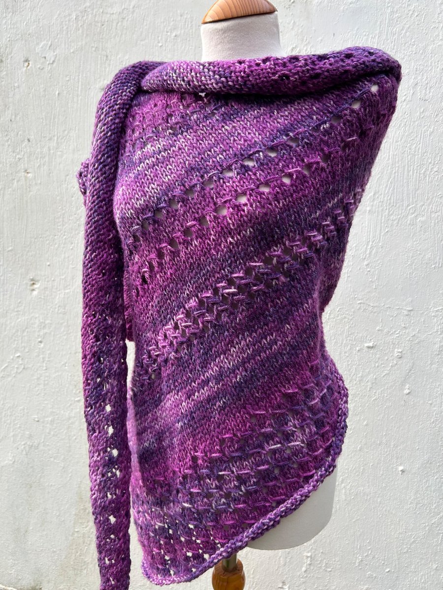 Lilacs in Bloom Merino Mohair Wool Handknitted Textured Lace Shawl Wrap