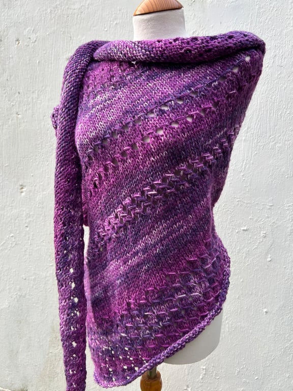 Lilacs in Bloom Merino Mohair Wool Handknitted Textured Lace Shawl Wrap
