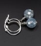 Pale blue or Aqua mother of pearl and sterling silver hoop drop earrings  - Image 4