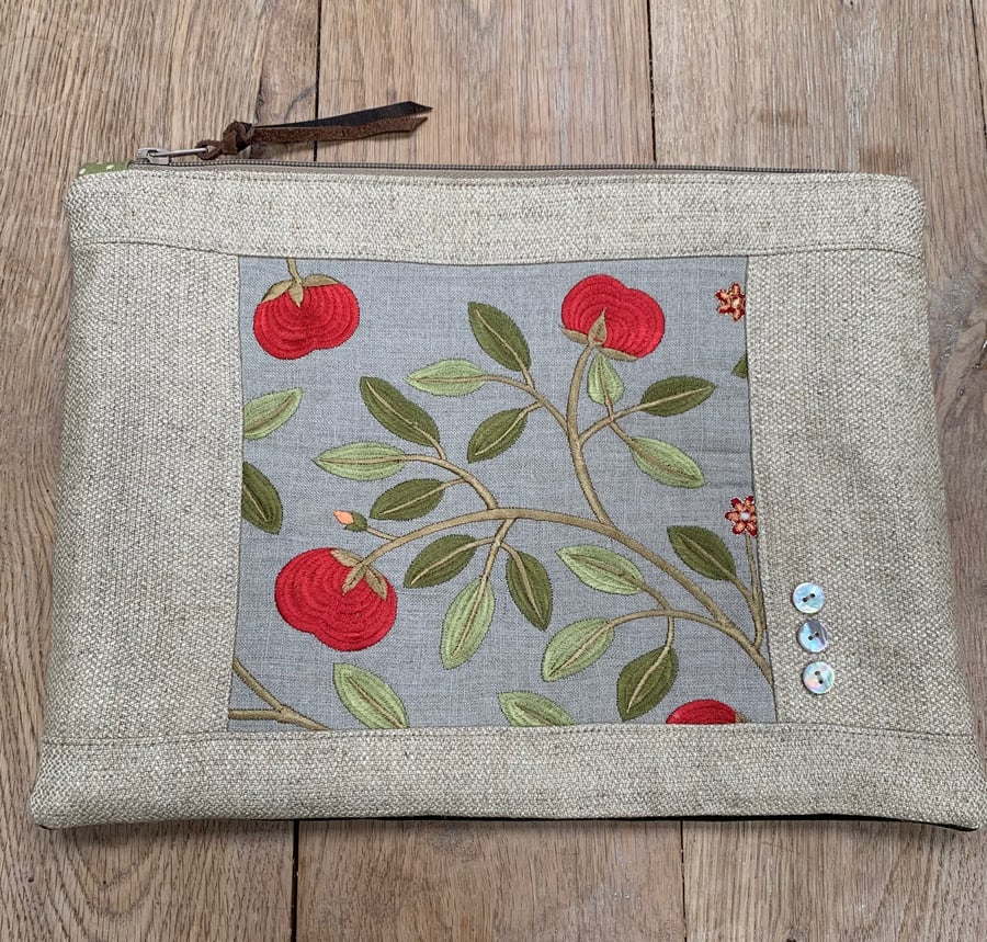 Velvet and linen zip pouch