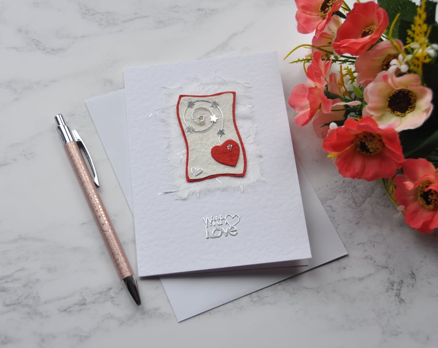 Valentine's Day With Love Heart Silver Wire 3D Luxury Handmade Card 