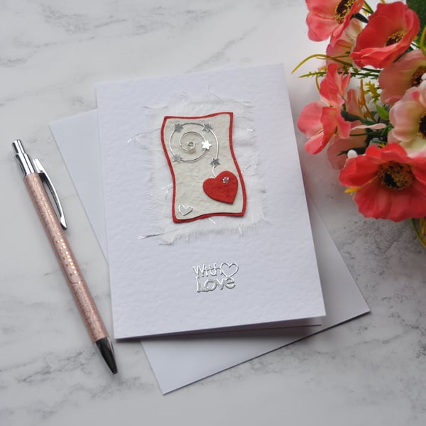 Valentine's Day With Love Heart Silver Wire Free Post 3D Luxury Handmade Card 