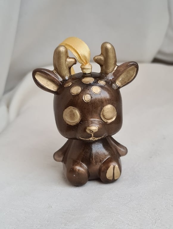 Gorgeous Coco the Christmas Reindeer - Bronze and Gold tone - Hanging Decoration