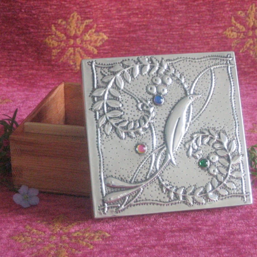 Pewter box with Voysey bird design