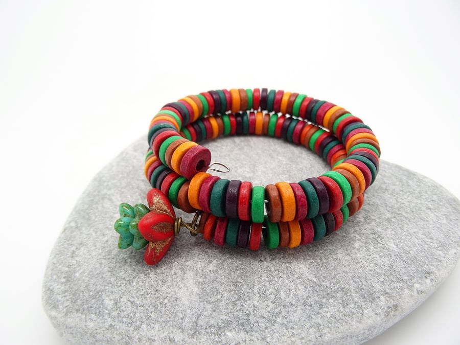 Greek Ceramic Washers Bracelet, Wrap Bracelet, Petal Bracelet.