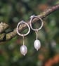 Textured Oval Silver Earrings with Freshwater Pearl Drop - Image 6