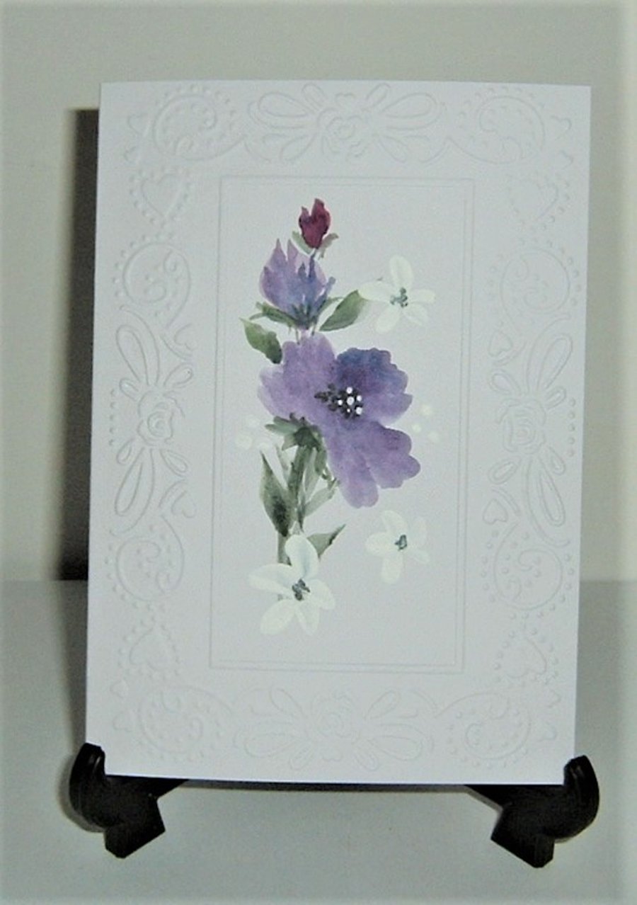 hand painted original floral all occasion greetings card ( ref F 650)